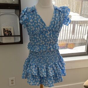 Entro Blue Daisy Floral Ruffle Too and Skirt, size small